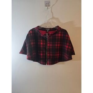 Hot Topic Womens Capelet Red Plaid Zip Front Goth Punk XS Excellent